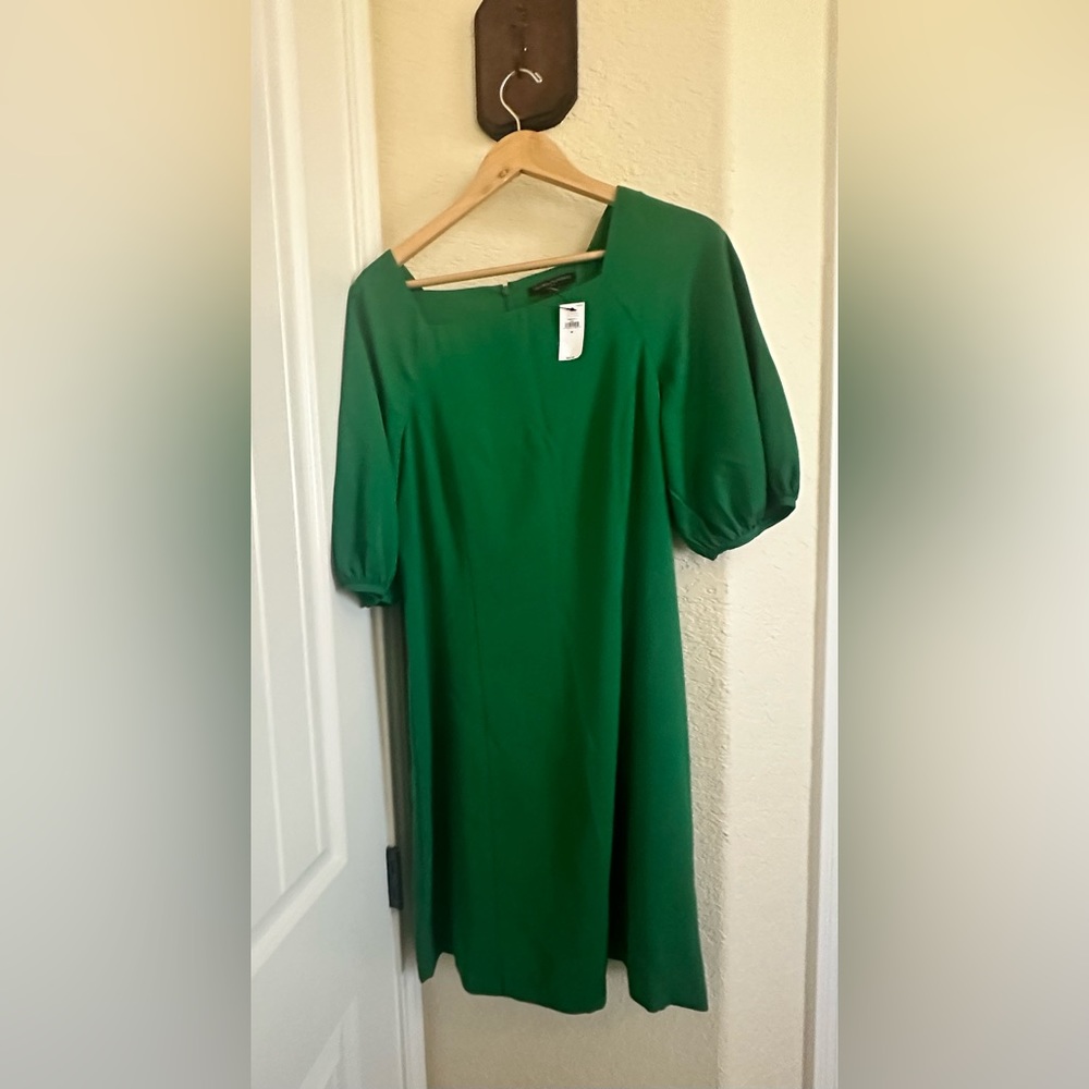 NWT Banana Republic Factory M Green Puff Sleeve Crepe Shift Dress - Lined